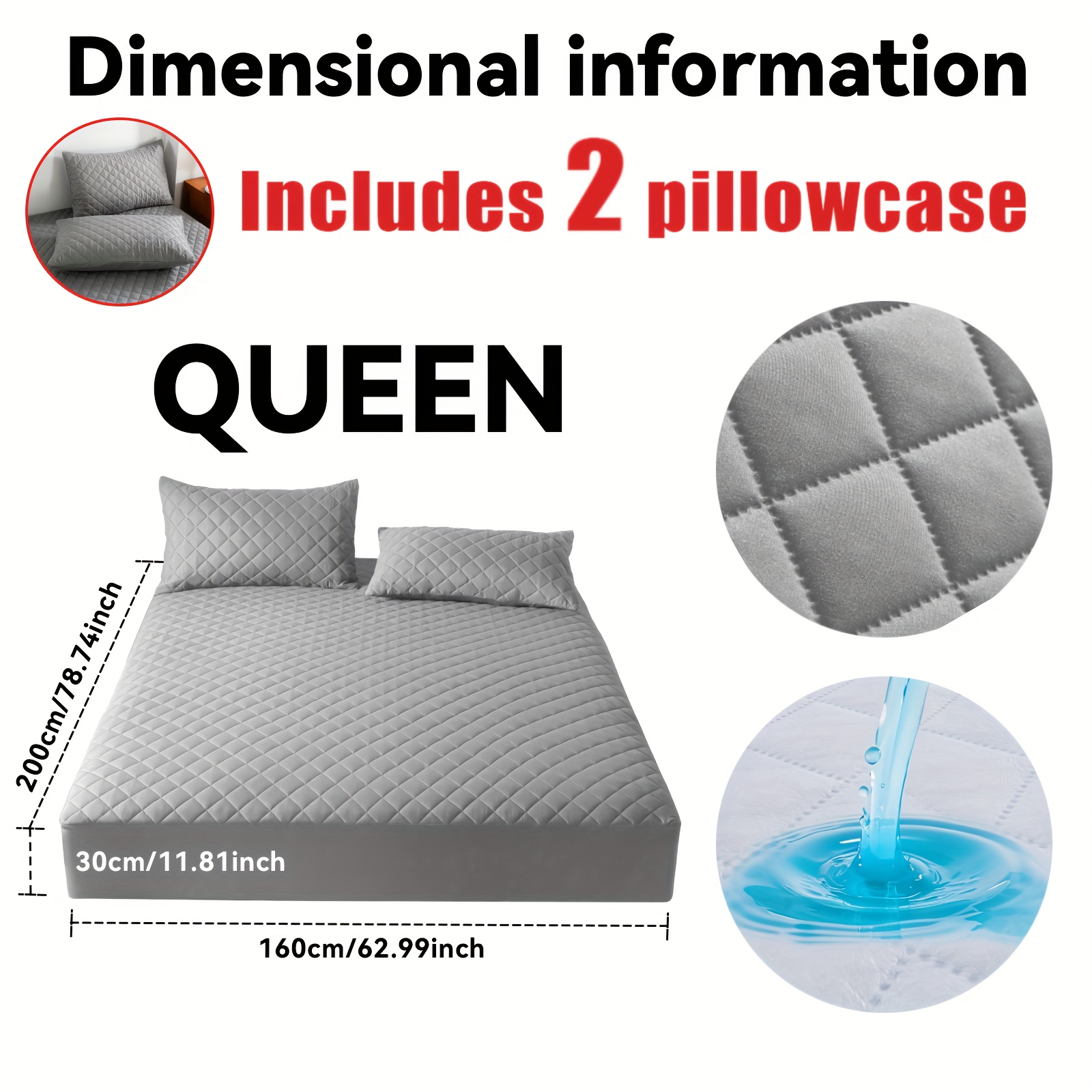 TEMU C'est un ensemble de 3 pièces qui un protège-matelas imperméable ultra- et une demi-fond de coussin (noyau de coussin non ). Il présente un