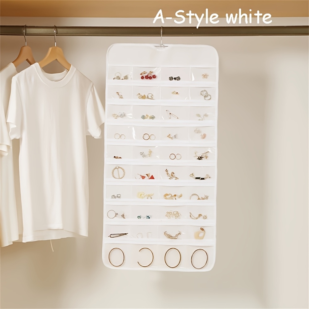 1pc/80 Pockets Large Double-sided Hanging Jewelry Display Organizer Storage Bag Non-woven Foldable Ring Necklace Bracelet Pouch