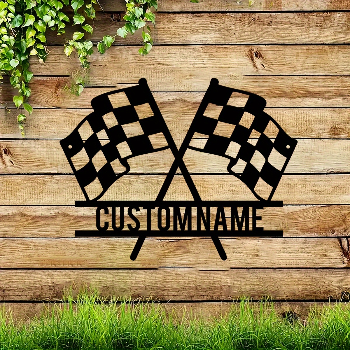 

Personalized Metal Race Flag Wall Art, Custom Name Decor, Kids Room Racing Theme No-electricity Plaque - 1pcs