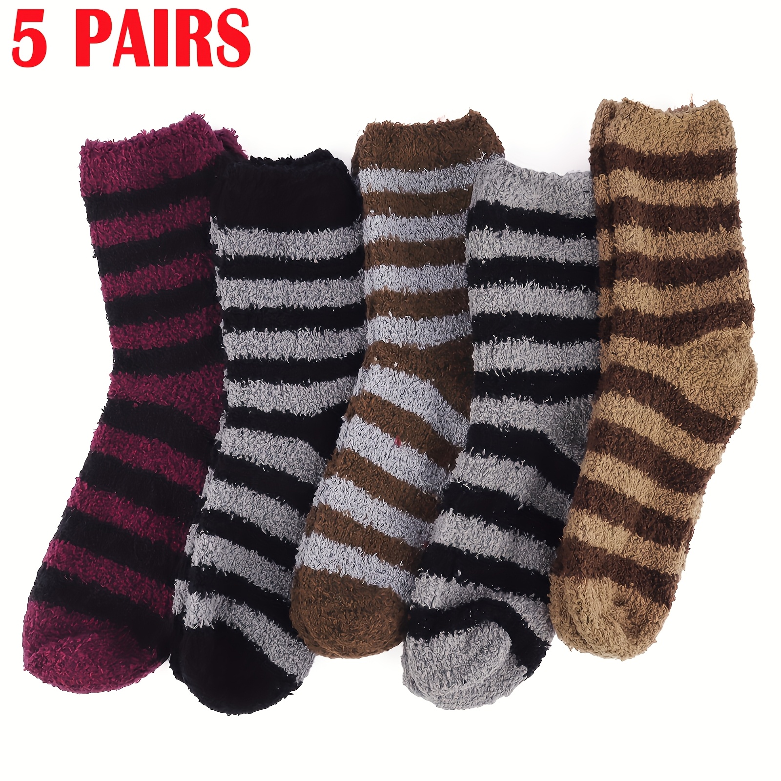 TEMU 5 Pairs Of Thick Men's Socks, Warm Socks For Men, Striped Plush Socks, Fun Socks, Birthday Gifts For Men, Warm Socks, Gifts For Men, Christmas