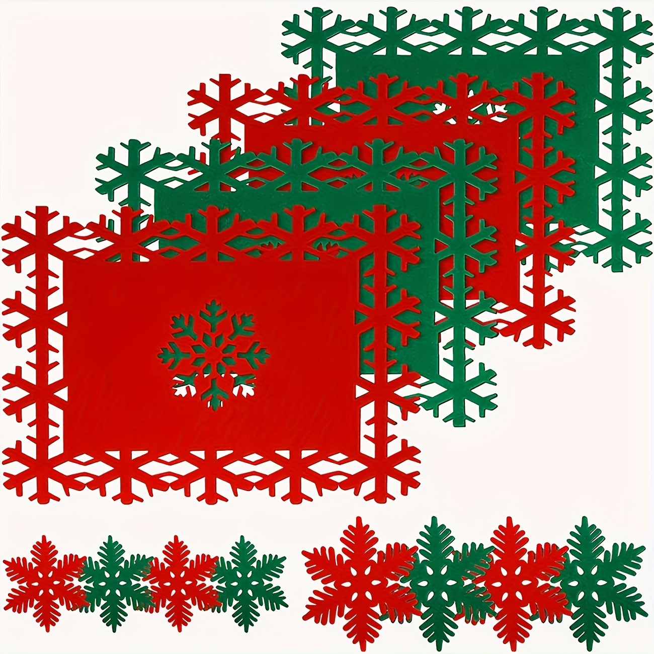 

12pcs Snowflake Felt Placemat Set - , Decorative Table Mats For Holiday Dining & Kitchen Decor,