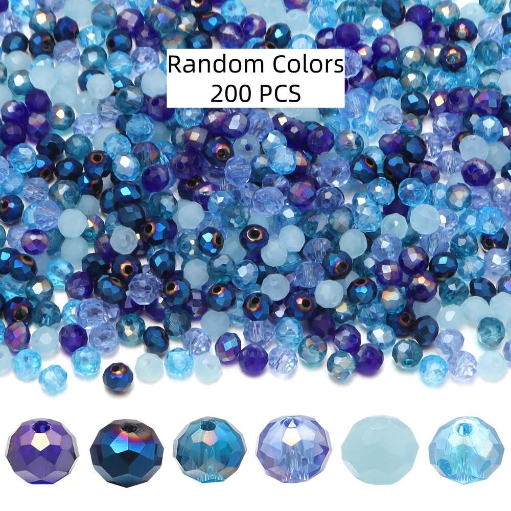 TEMU 100/150/200pcs Glass Transparent Flat Beads Blue Ab Color Random Color Loose Beads For Beading, Naked Stone Summer Additions Vacation Elegant