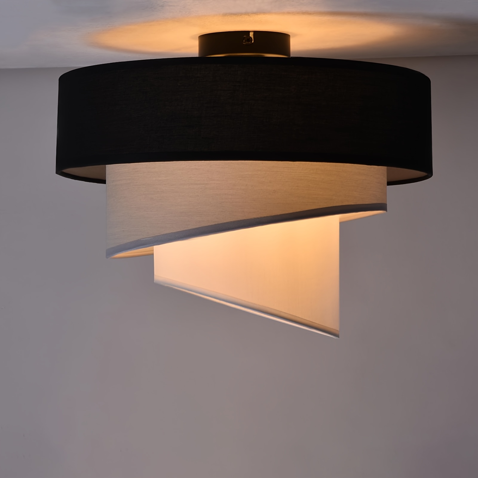 TEMU Plafonnier de chambre avec abat-jour en tissu - Plafonnier E27 en tissu, diamètre 40 cm, éclairage de chambre blanc chaud, plafonnier noir