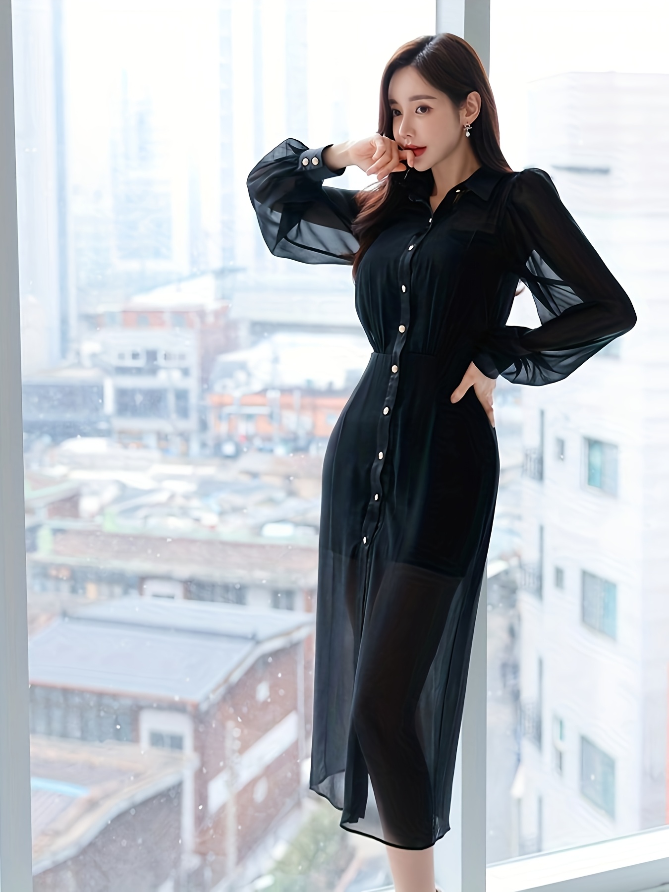 chic bodycon midi shirt dress office elegant - Temu Oman