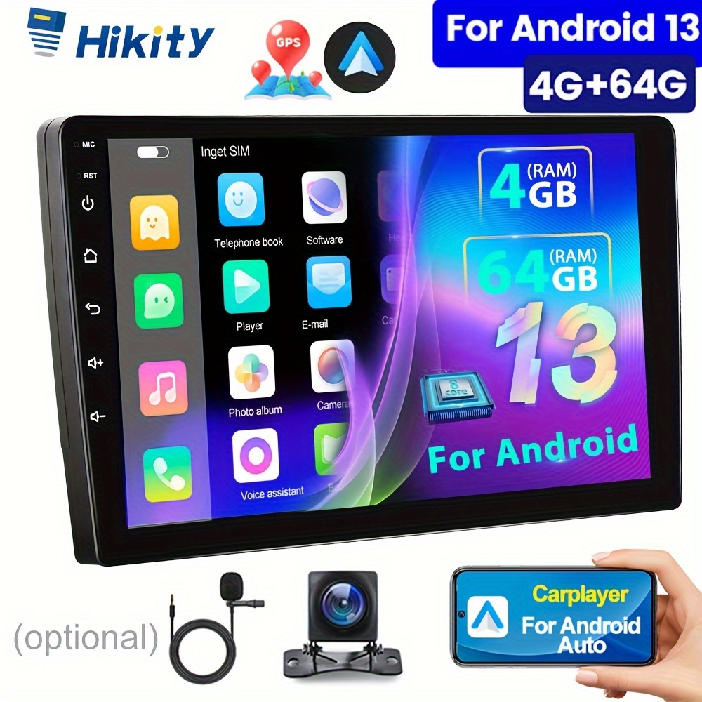 

4G+64G Hikity 8 cœurs pour 13 Autoradio stéréo double DIN, écran tactile HD 10.1 pouces 1280x720 avec CarPlayer fil pour Auto DPS 32EQ GPS FM RDS + caméra de recul (en option)