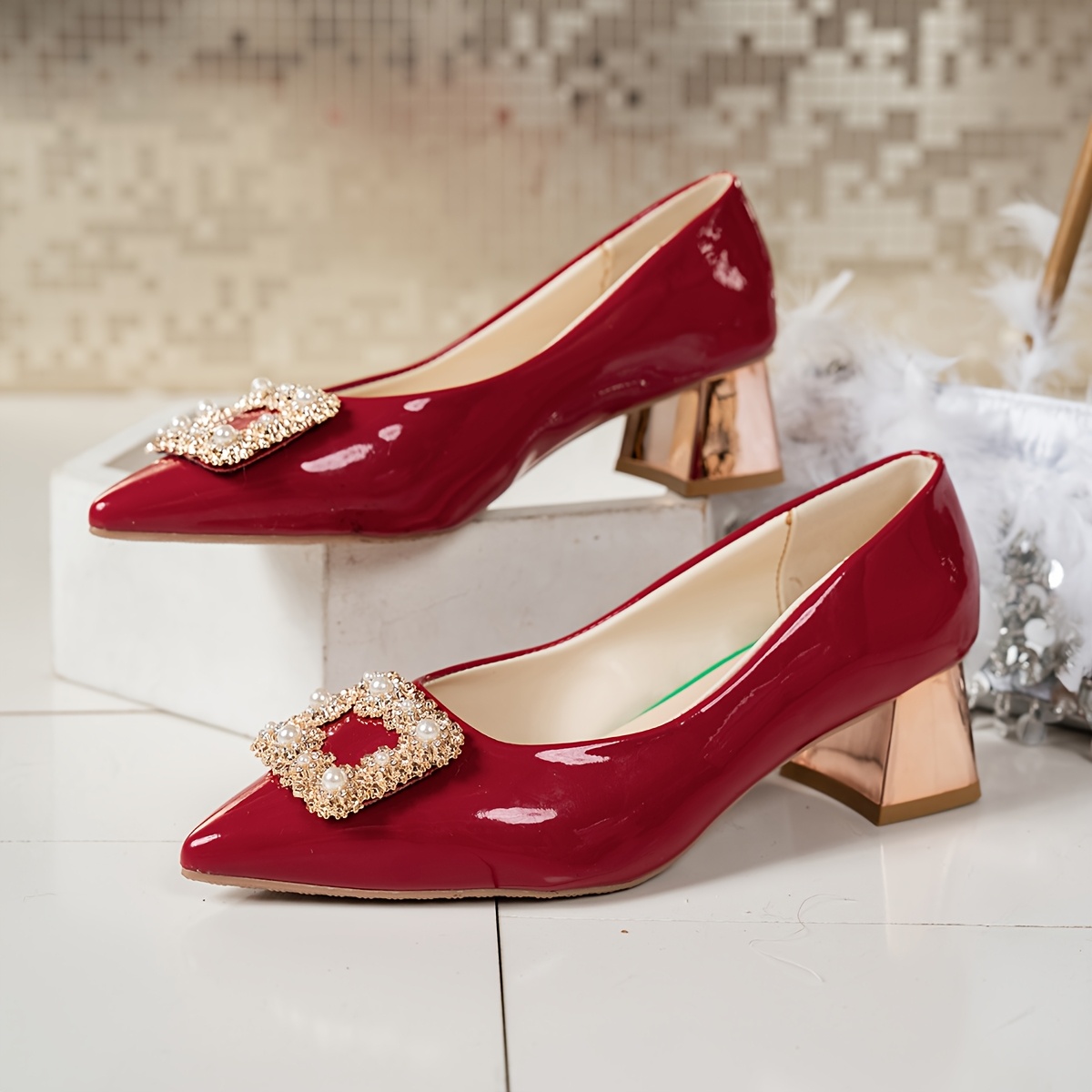 Hochzeitsschuhe Rote Pumps Mit Blockabsatz Burgunder Braut Schuhe