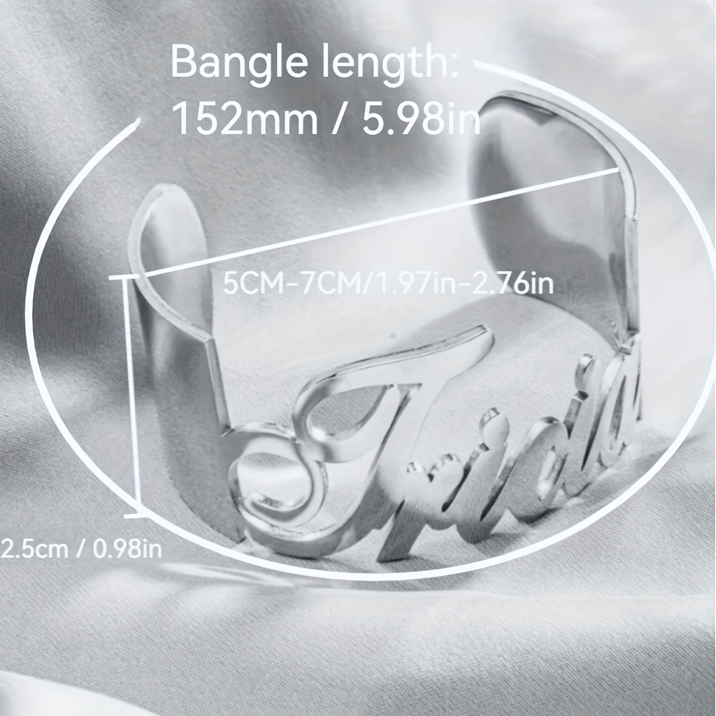 TEMU Custom Stainless Steel Name Bracelet - Personalized Golden-tone Cursive Bangle For Women, Elegant Urban Style With "tricia" Engraving, & Party