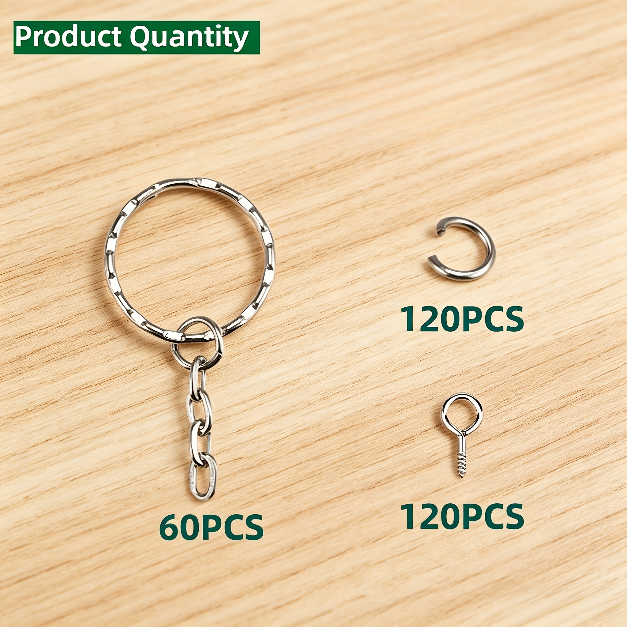 TEMU Lot de 60 pièces (incluant 60 porte-clés + 120 anneaux + 120 goujons à œil pour porte-clés, accessoires de bricolage, accessoires de pendentif à