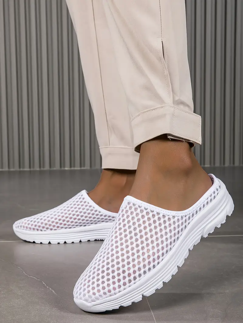 mens solid slip on hollow out casual shoes mesh breathable lightweight slippers for outdoor fishing walking details 2
