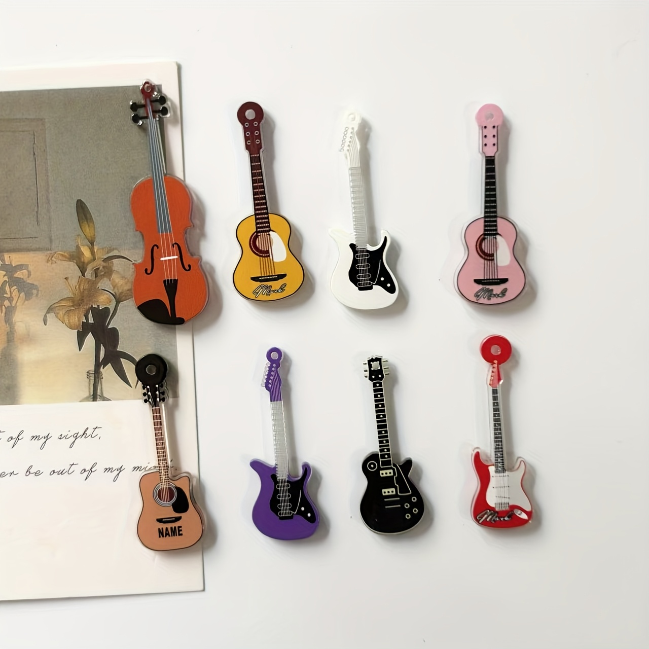 TEMU 8 Guitar Fridge Magnets - Acrylic Musical Instrument Refrigerator Magnets Suitable For Whiteboards, Offices, Classrooms, Maps, Kitchen