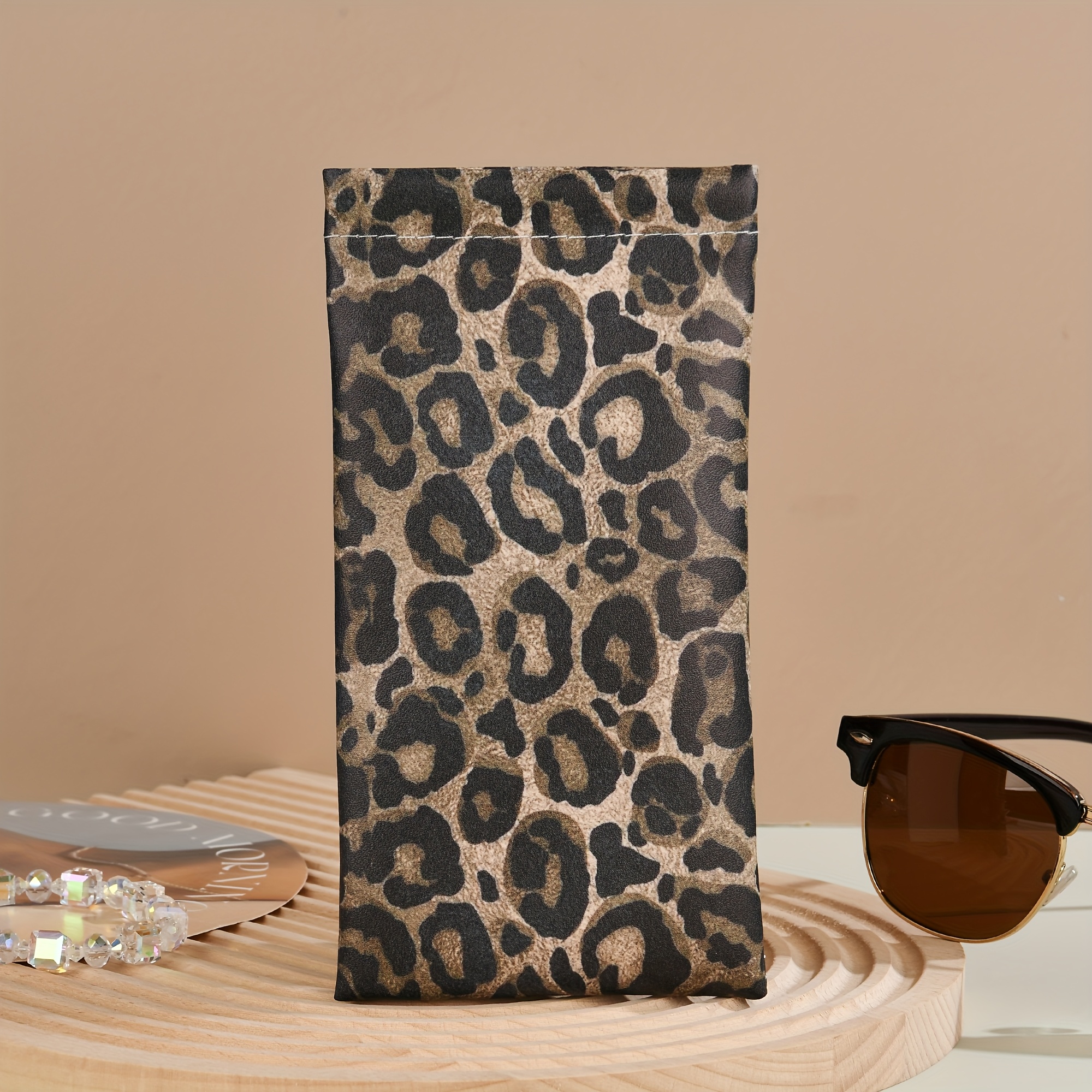 Image of 1pc, Fashion Leopard Print Faux Leather Glasses Pouch, Waterproof Faux Leather, Stylish And Good-looking Glasses Storage Bag