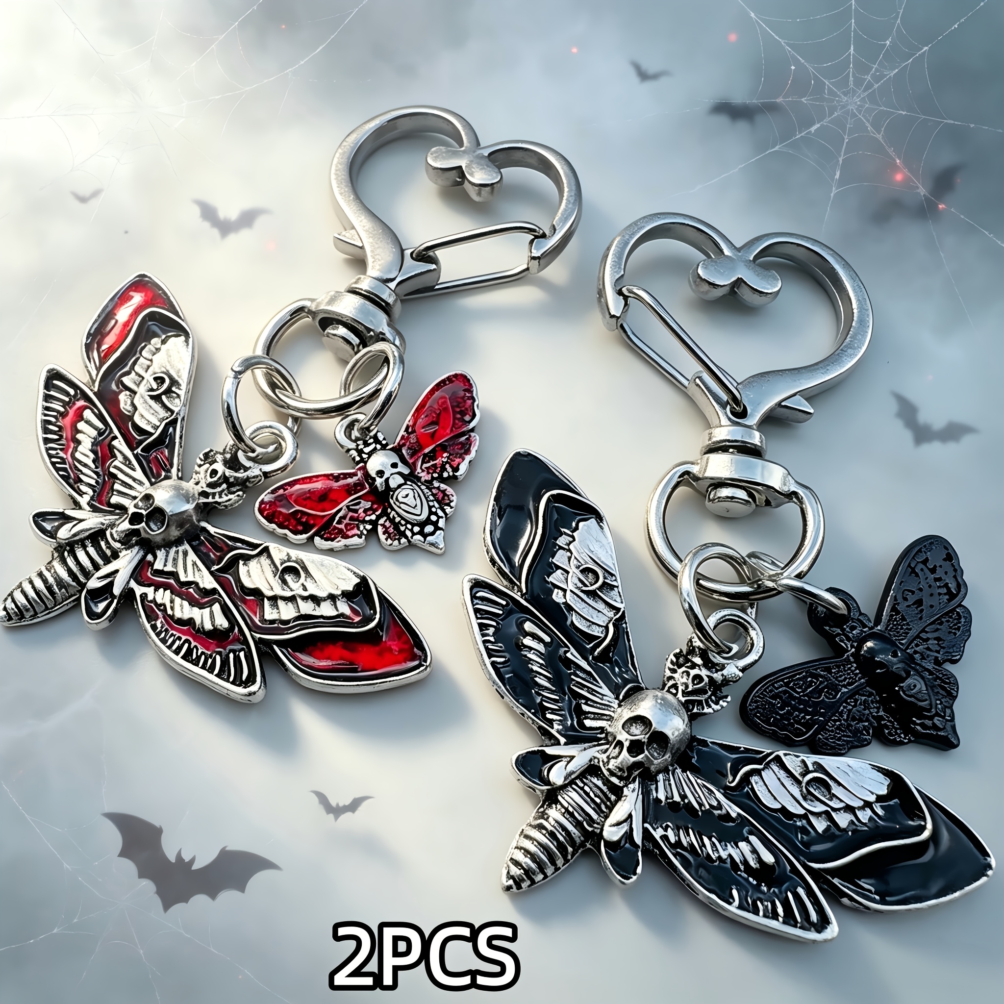 TEMU 2pcs Gothic Death Bat And Cool Big Small Double Moth Women's Keychain Bag, Holiday And Birthday Decoration Pendant