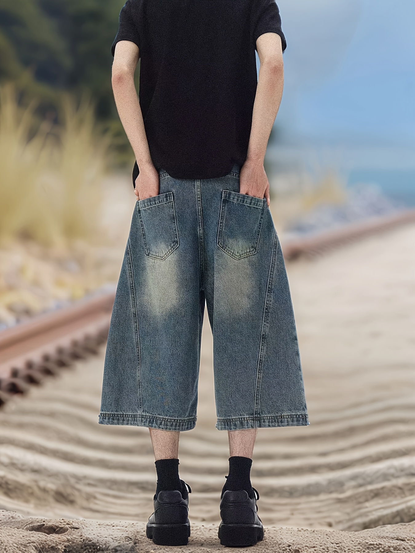 shorts capri denim vintage hombre pantalones cortos Temu Spain