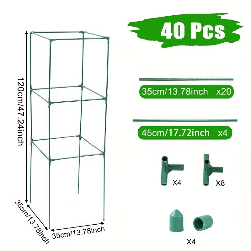 E-shop 40-teiliges Set, 3-lagiges Garten-Pflanzenstützgitter, quadratisches Gitter für Kletterpflanzen, Tomaten-Gurken-Bohnen-Spalier mit