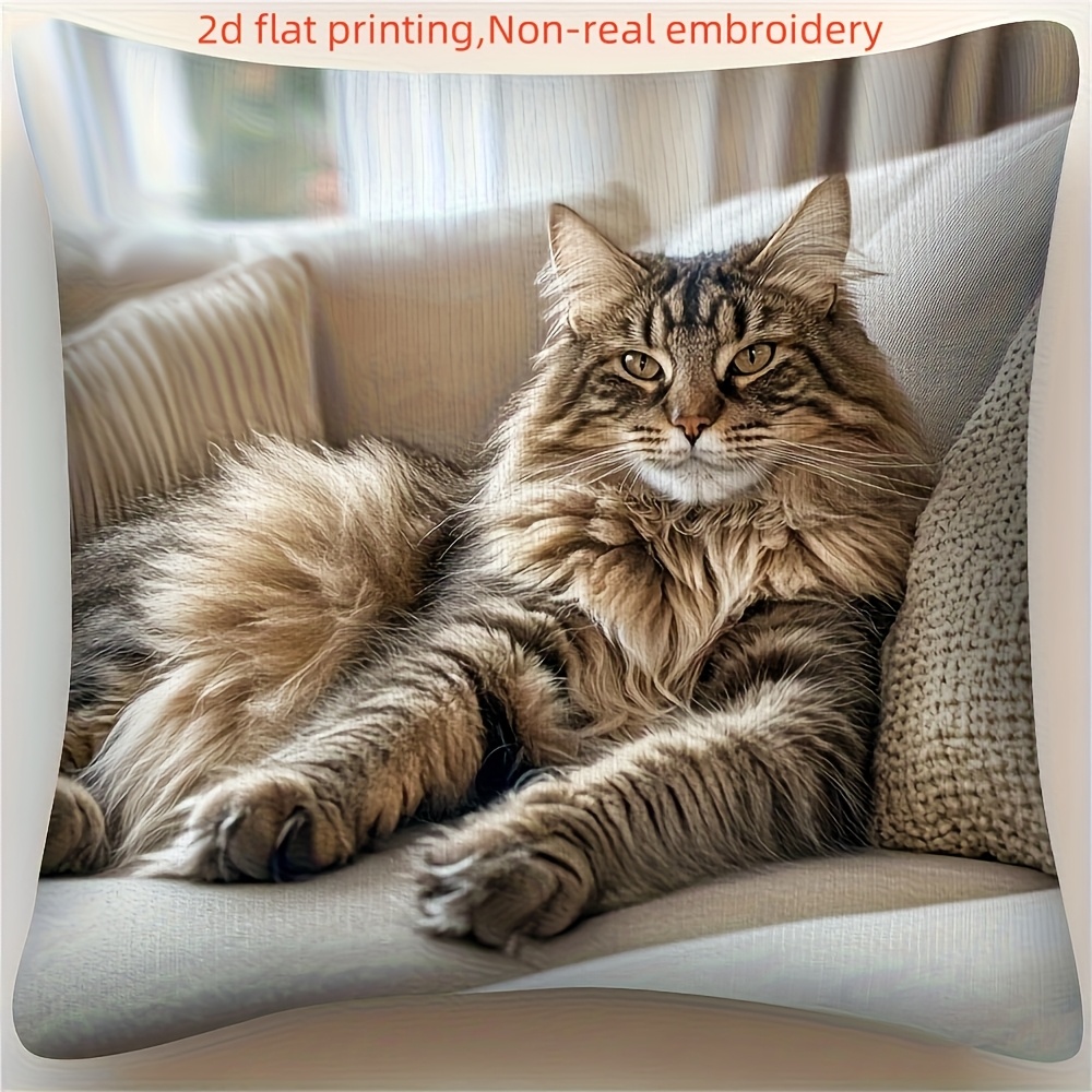 TEMU 1 Maine Cat Cushion Cover A Festive Atmosphere, Perfect For A Comfortable Space During Christmas And New Year, Enhancing The Of The Living Room,
