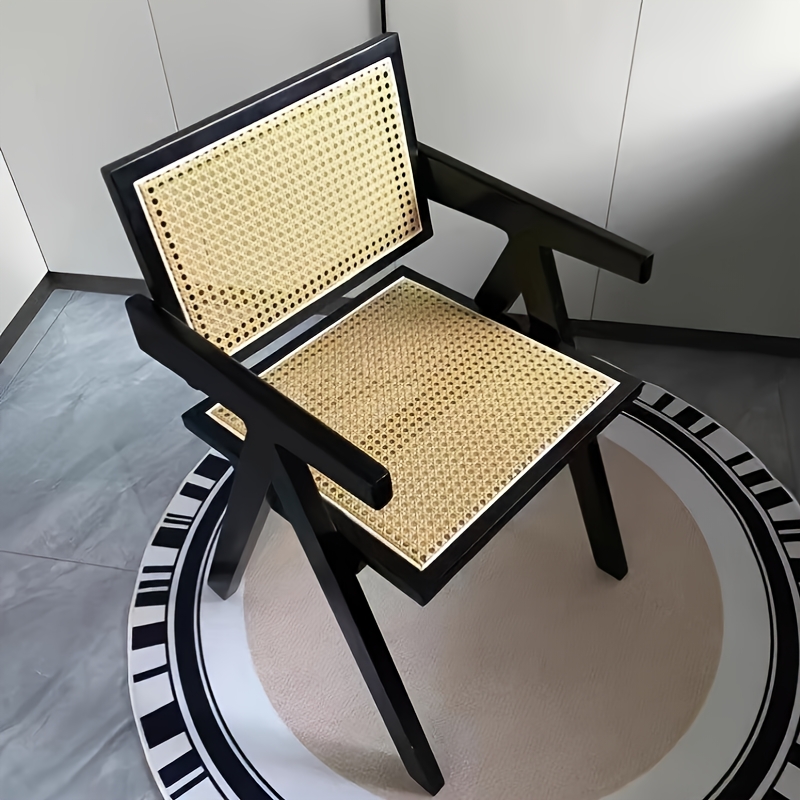 1 Silla de Comedor de Madera Maciza, Estilo Hiroshima para Cafetería o Restaurante: Silla Minimalista con Respaldo Chino, Tejido de Ratán Galvanizado, Decoración Wabi-Sabi para Hogar u Oficina