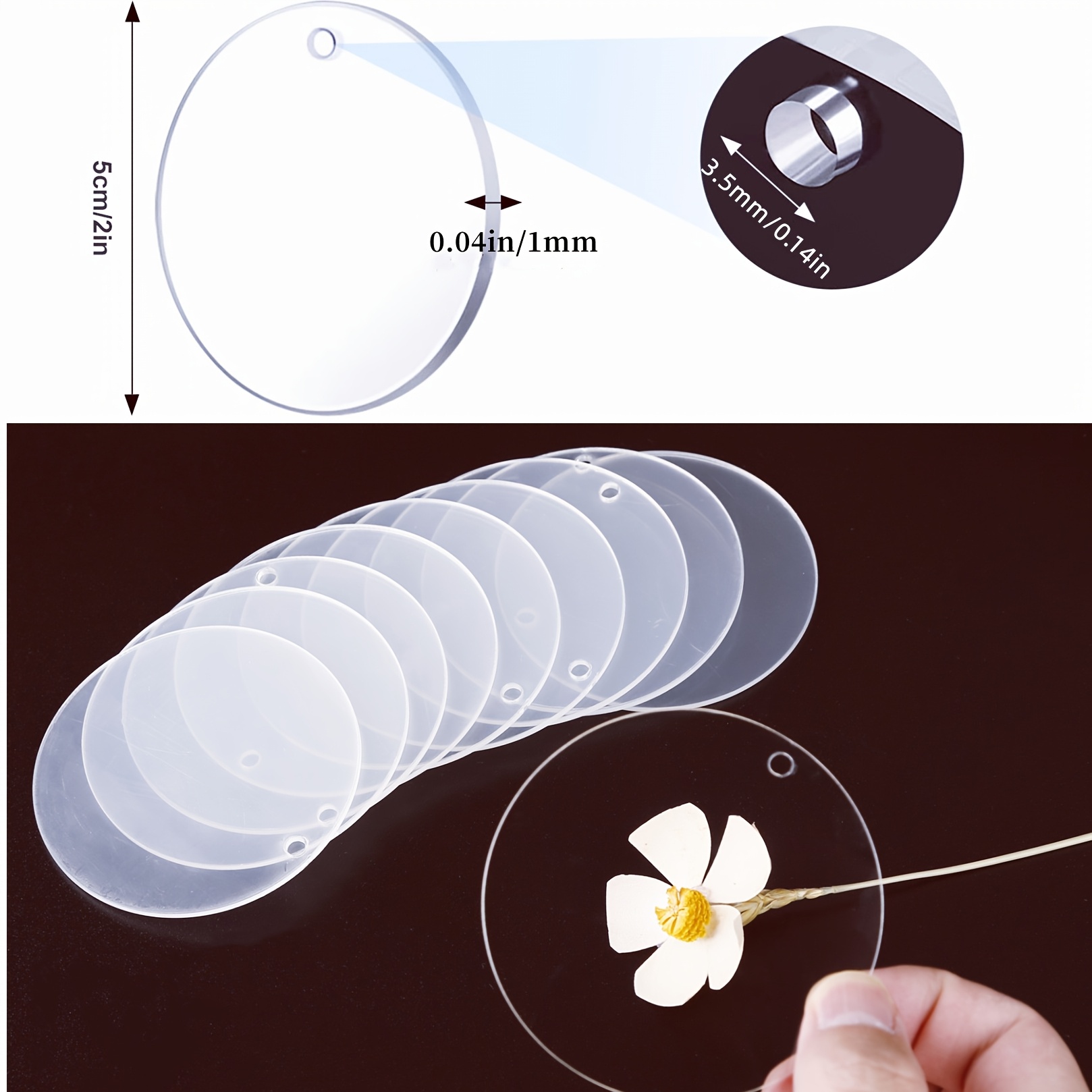 Image of 2d Flat, 30pcs 50mm Acrylic Small Round Blanks, Double Sided With Protective Film Round Blank Sheets For Diy Handmade Christmas Day Vinyl Painting