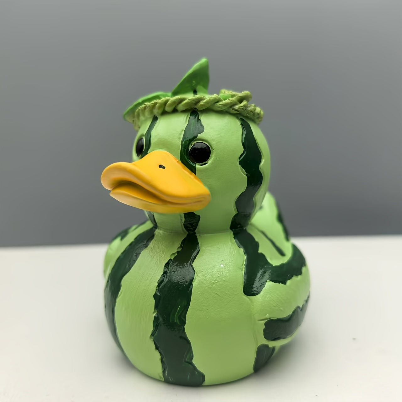 Image of Whimsical Watermelon Duck Figurine - Resin, Fantasy-themed Home Decor With Leaf Crown, Indoor/outdoor Display, Ideal For Halloween, No Electricity Needed, Indoor Outdoor Decor | Design | Durable Resin