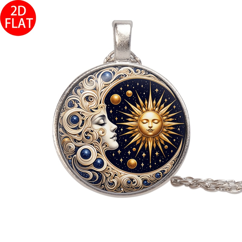 TEMU 1 2d Flat- And Black And Golden Vintage Pattern Necklace, A Unique And -style Necklace, A Creative Sun And Black And Golden Element Necklace,