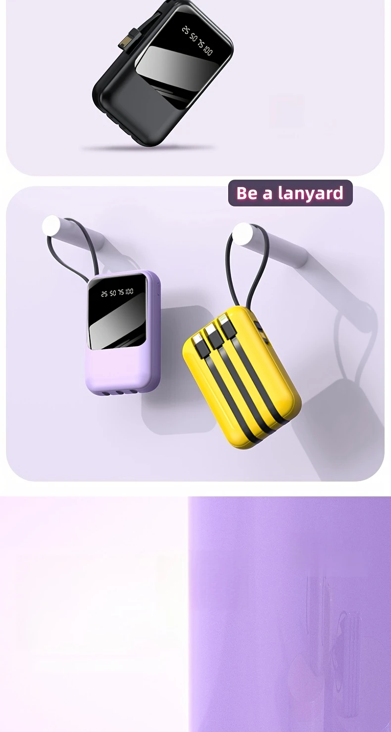 10000mah mini cute 5v2a fast charging multifunctional power bank large capacity rechargeable portable mobile phone charger built in led lights outdoor travel battery packs display micro type c input usb c output for iphone valentines day gift details 6