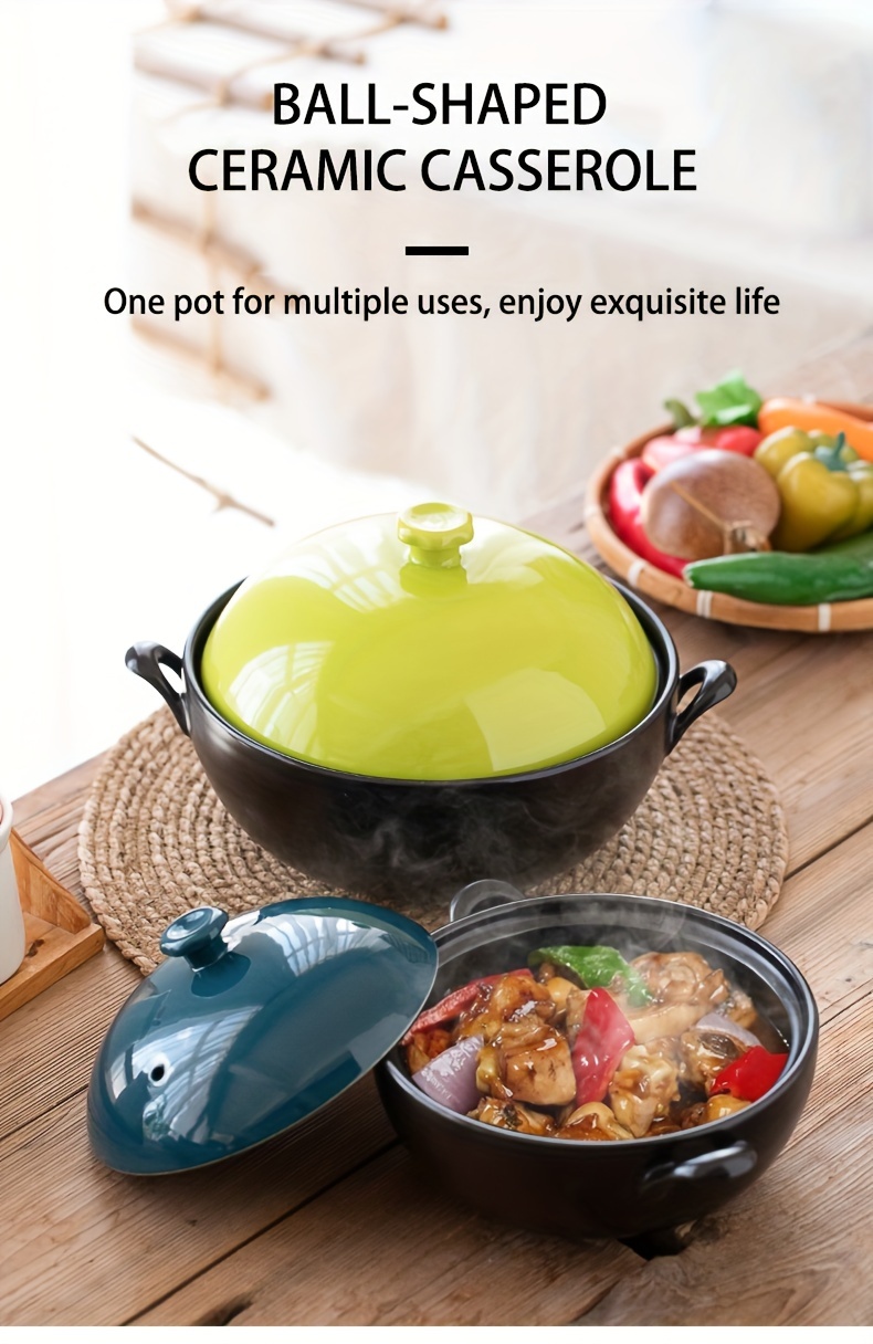 blx green 1pc spherical ceramic casserole stew pot high temperature resistant heat resistant   material round shape hand wash only details 0