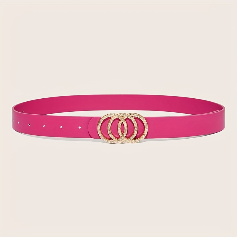 Rose Red Belt with Rhinestone Buckle - Adjustable Waist