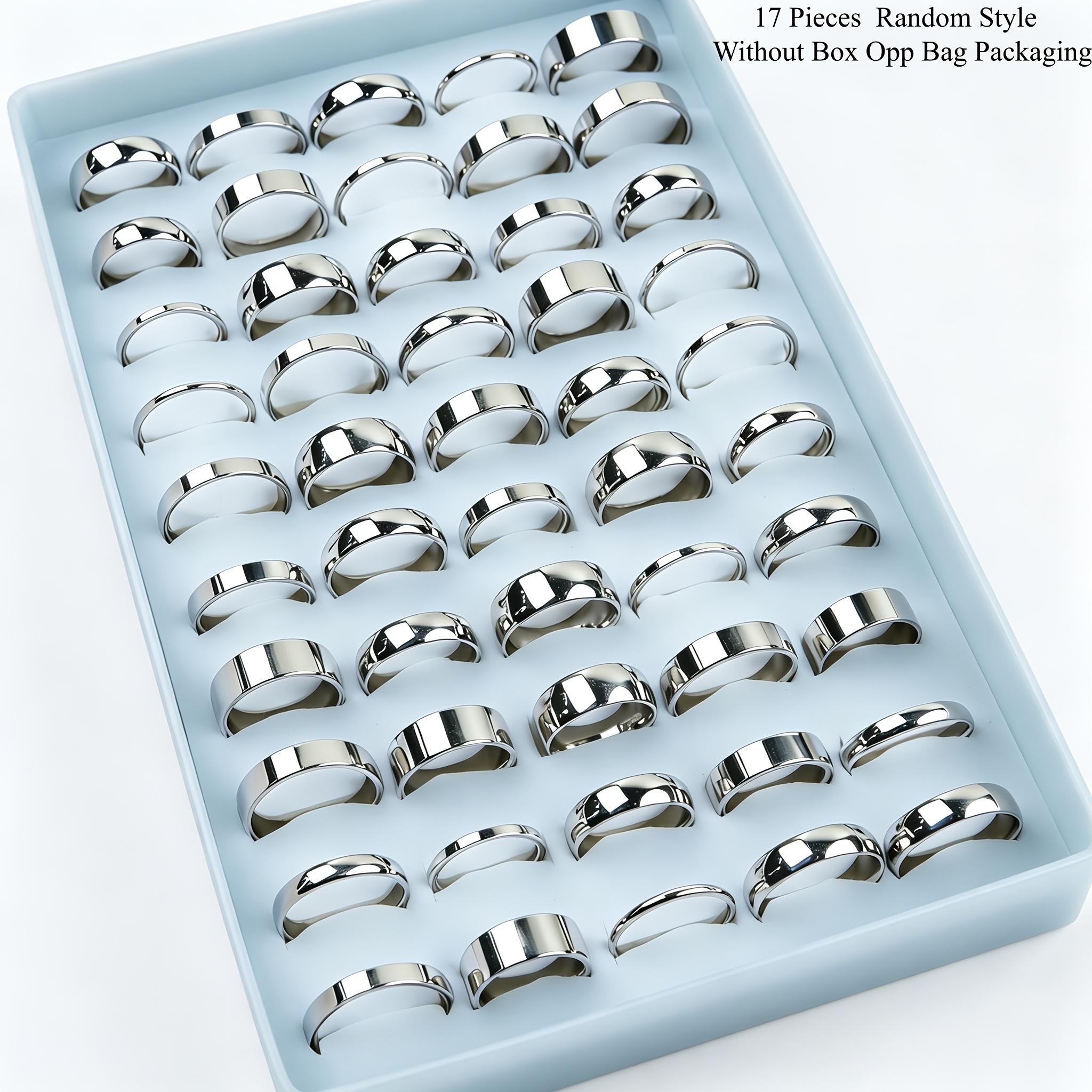 TEMU 17pcs Easy Casual Stainless Steel Rings, 2/4/6/8mm Width Stackable Men Women Jewelry, Daily Wear Meeting Party Wedding Random Style