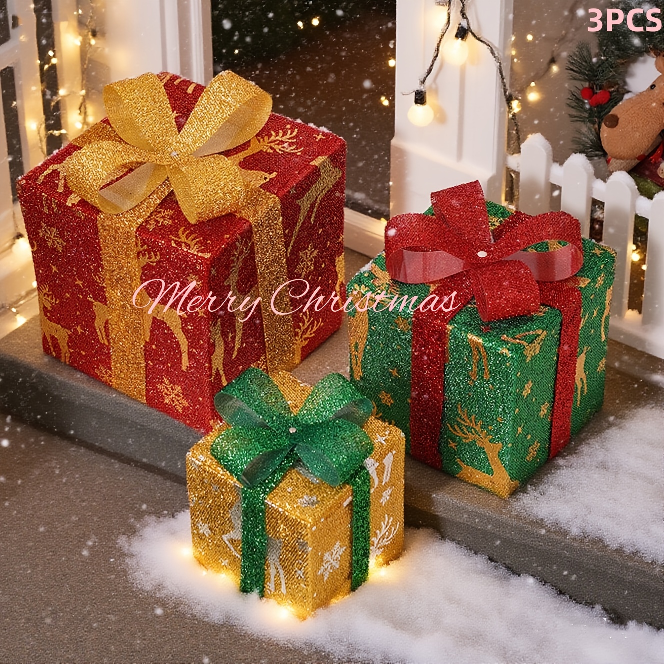 3pcs Lighted Christmas Gift Box Set with Warm LED Lights & Snowy Ribbon Bows - Battery-Powered Indoor/Outdoor Plastic Decorations with Stake Installation, Classic Winter Design for Xmas Tree, Yard, Home - Cordless Holiday Decor (Batteries Not Includ 6 3pcs Lighted Christmas Gift Box Set with Warm LED Lights & Snowy Ribbon Bows - Battery-Powered Indoor/Outdoor Plastic Decorations with Stake Installation, Classic Winter Design for Xmas Tree, Yard, Home - Cordless Holiday Decor (Batteries Not Includ - Image 6