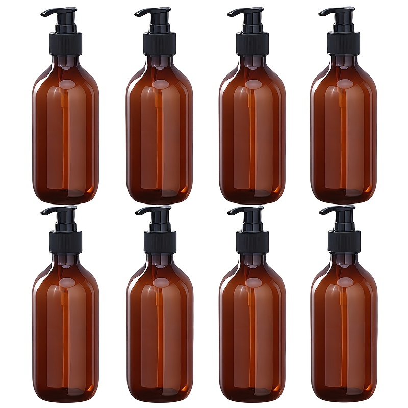 TEMU Set Of 8 High-quality Bottles, In 300ml And 500ml Sizes, Featuring Green And Amber Colors. Empty Plastic Pump Dispensers Are Perfect For With