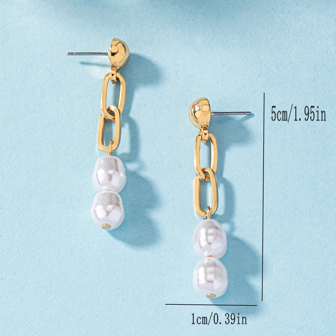 Faux Pearl Drop Earrings French Inspired with Chain Clasp