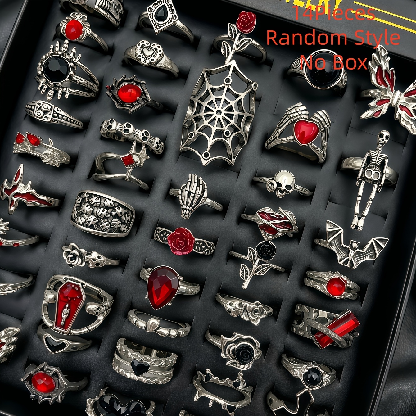 TEMU Set de 14 anillos vintage punk con flores, mariposas y para mujer y hombre, estilo gótico hip-hop, joyería para fiestas, regalos, estilo