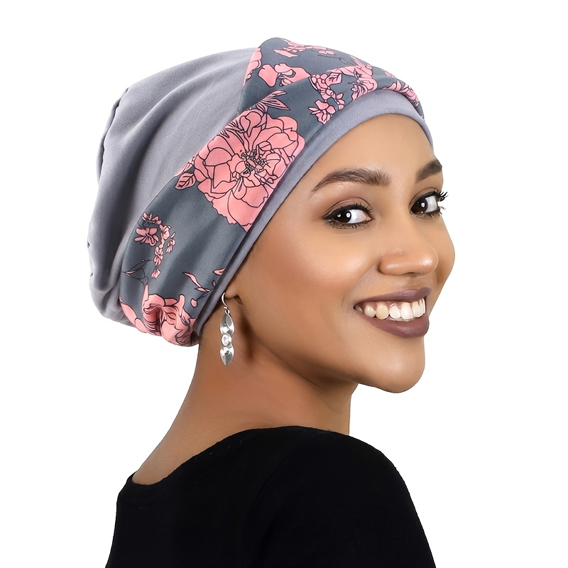TEMU Bandeau Bohème Imprimé à Croix, Bonnet Bandana, Bonnet Pull à Sommet Plat, Bonnet de