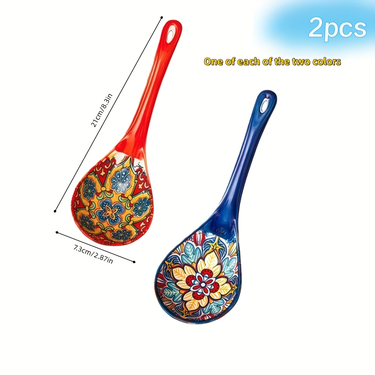 2pcs Bohemian Ceramic Spoon Set, Large Home-size Soup Spoon, Ramen Spoon, Spoon, Dumpling Spoon, Microwave Safe, Oven Safe, Ceramic Spoon, Ceramic Spoon Set, Soup Spoon, Soup Spoon Set