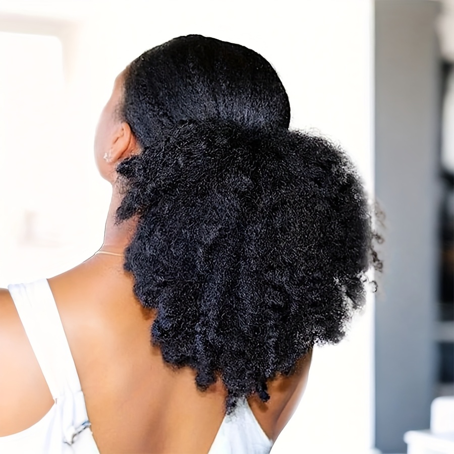   14 afro   ponytail extension with clips synthetic hair drawstring ponytail for women black secure hold natural look versatile styling for all   ponytail hair clip details 4