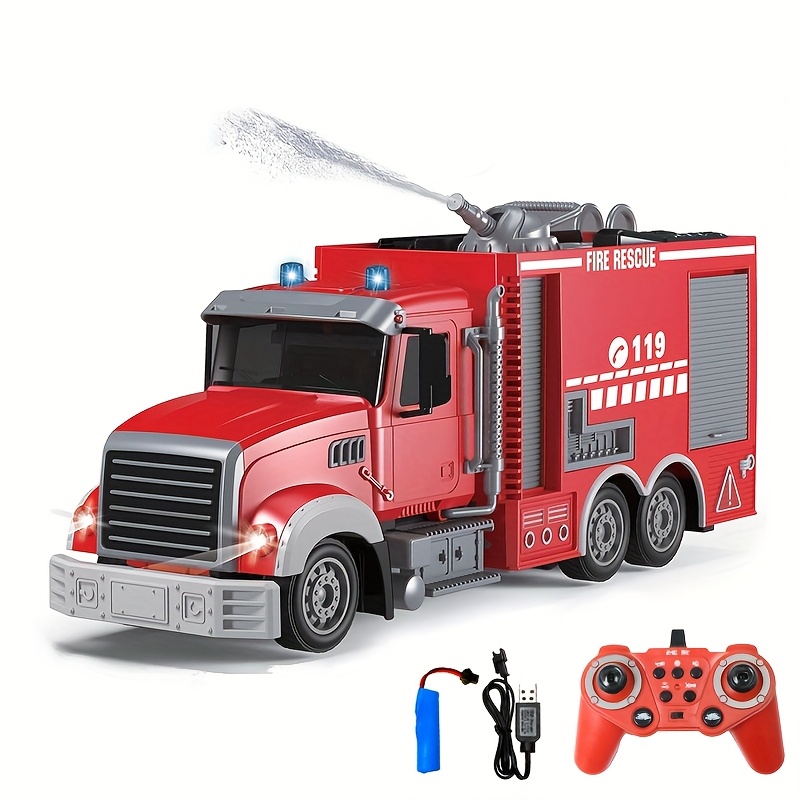 Remote Control Fire Truck, Water Cannon Fire Truck, RC Construction Truck Toys - 180° Spray Function, Auto Demonstration, with Battery, Birthday Gift for Boys And Girls Over 6-12 Years Old