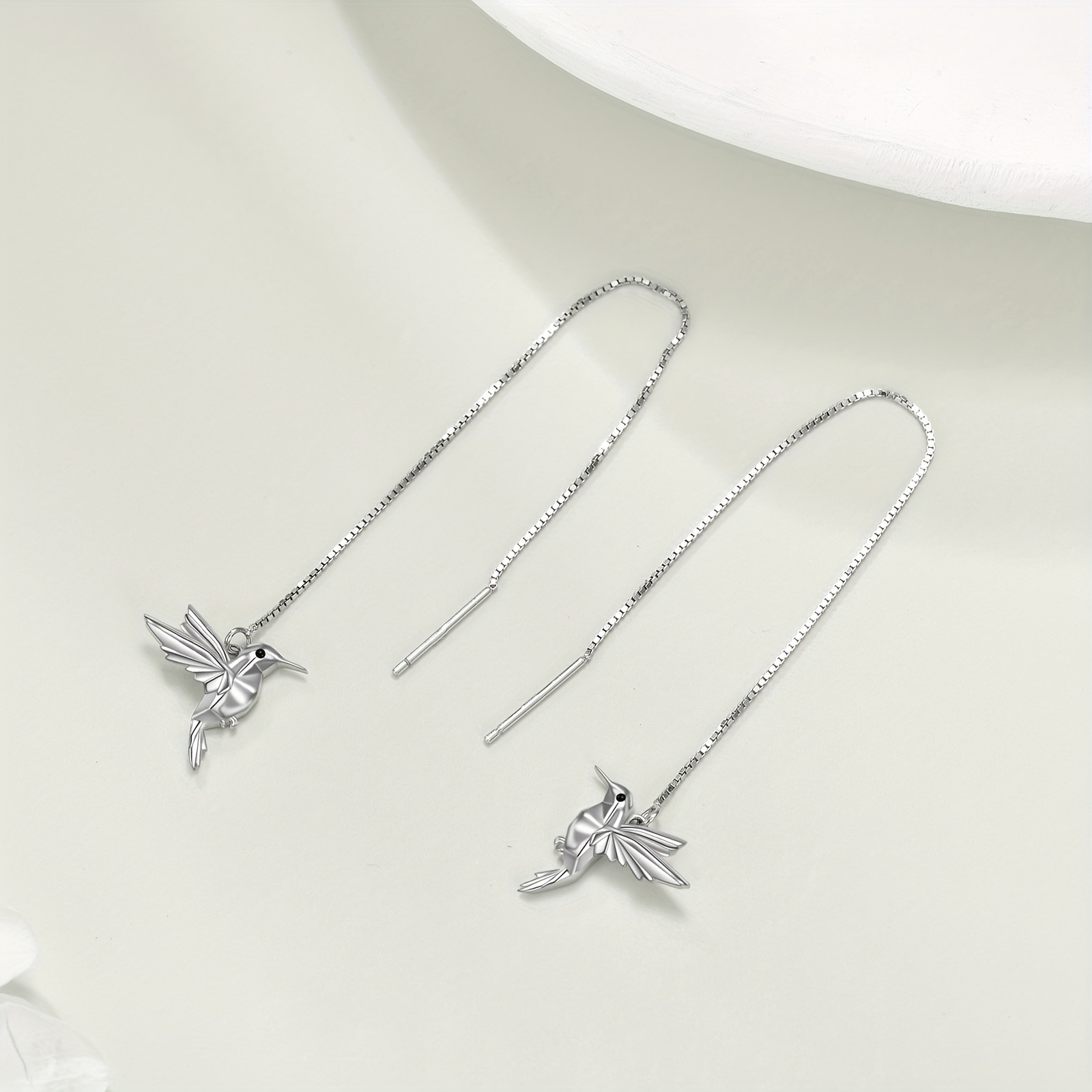 hummingbird pull through threader earrings 925 sterling silvery long piercing tassel drop dangle ear line   earrings origami jewelry birthday gifts for women Product details 0