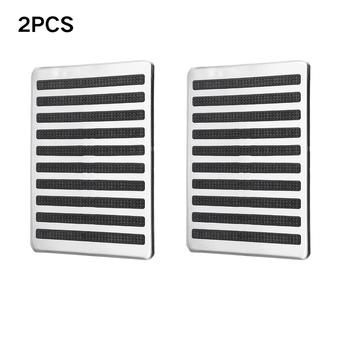 TEMU 2pcs Car Stainless Steel Foot Pad Striped Steel Plate Thickened Wear-resistant Foot Pad Accessories, Perforated Installation, Suitable For Seat,