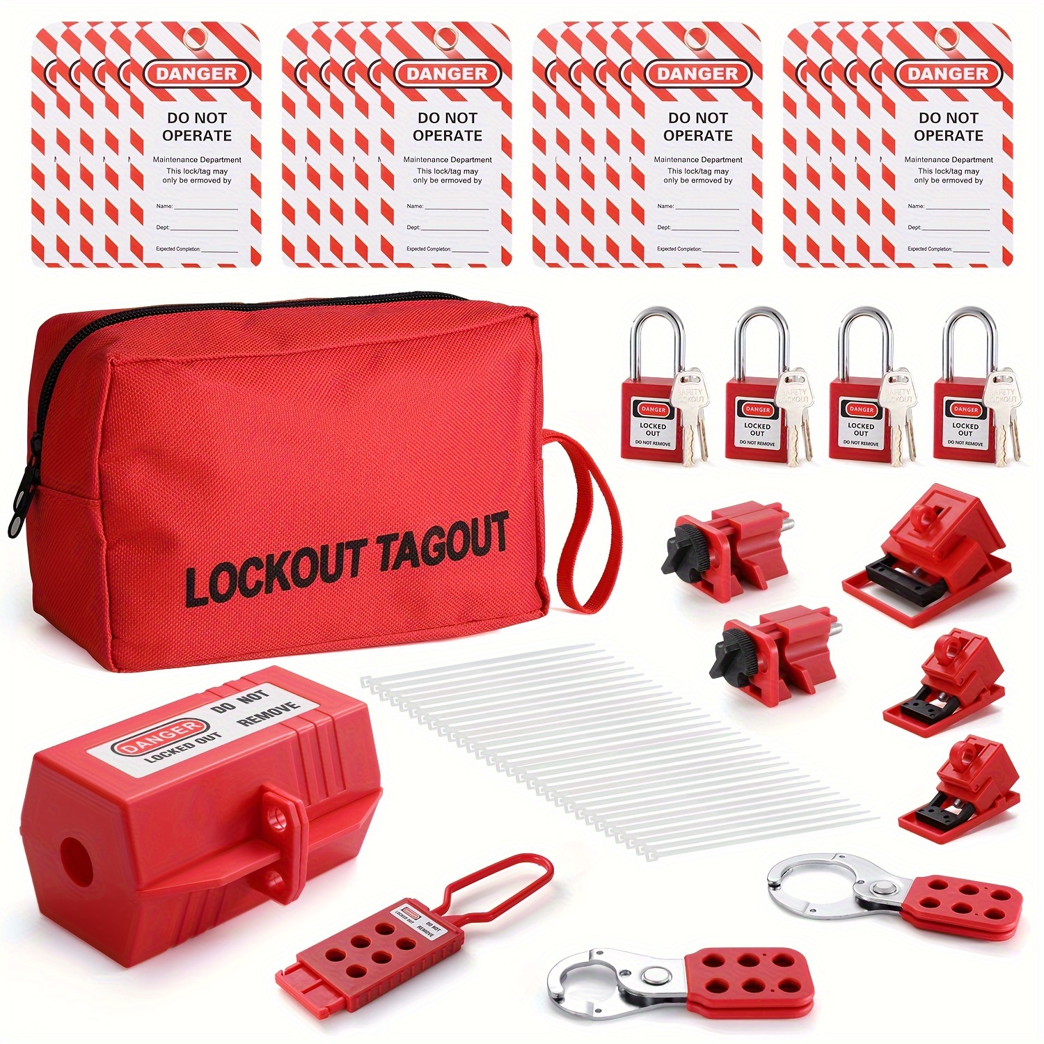 TEMU Lockout Kit With Carrying Bag: Includes Lockout Tags, Locks, And Accessories For Electrical Safety - Suitable For Industrial And Scientific Use