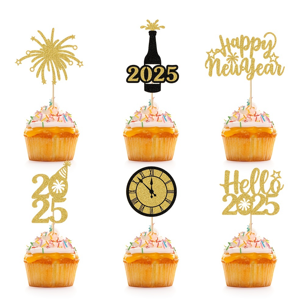 

12pcs 2025 New Year Cake Insert Cards New Year Theme Party Decoration New Year's Day New Year Happy New Year Insert Cards