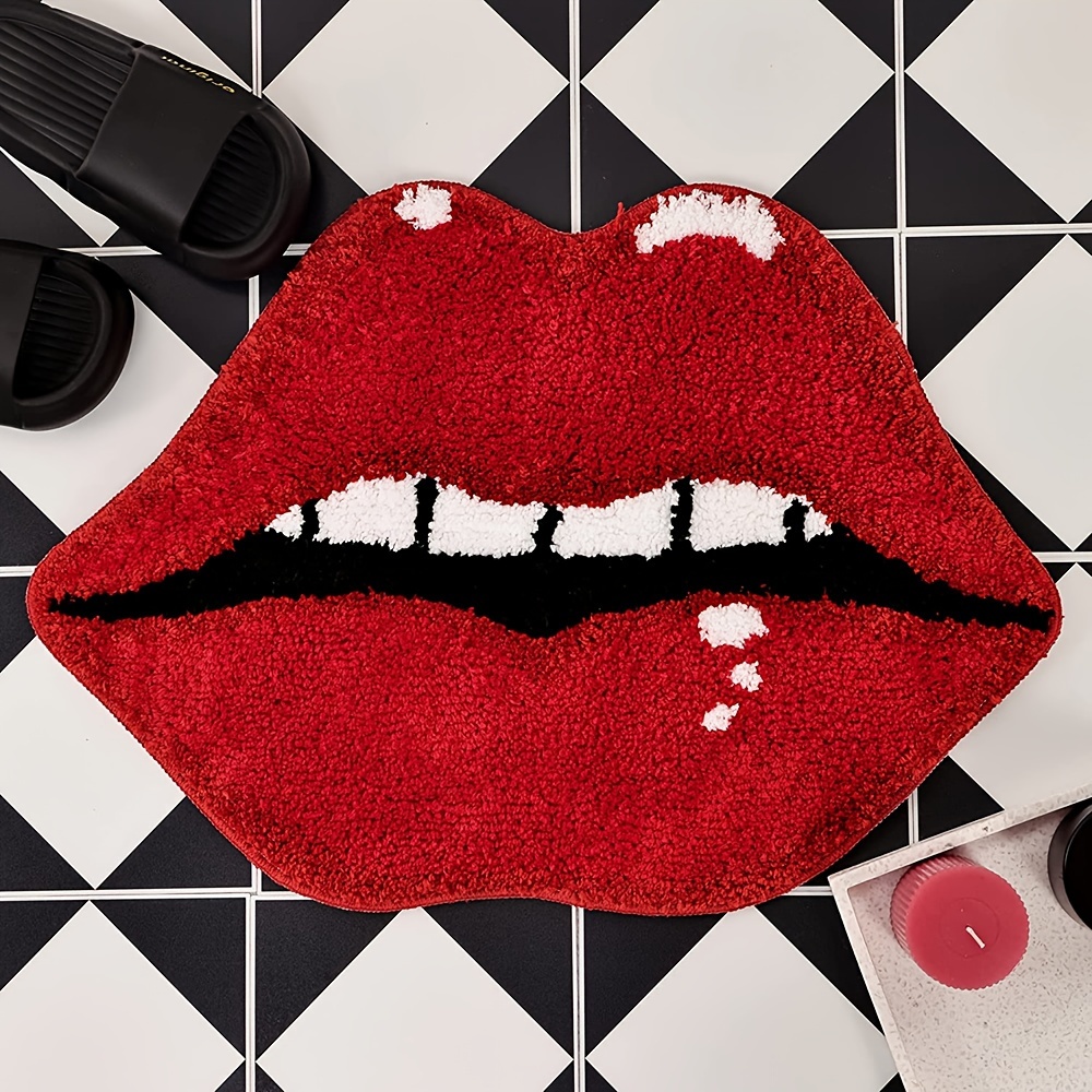 lips shaped bathroom rug cute red bath mat non slip - Temu