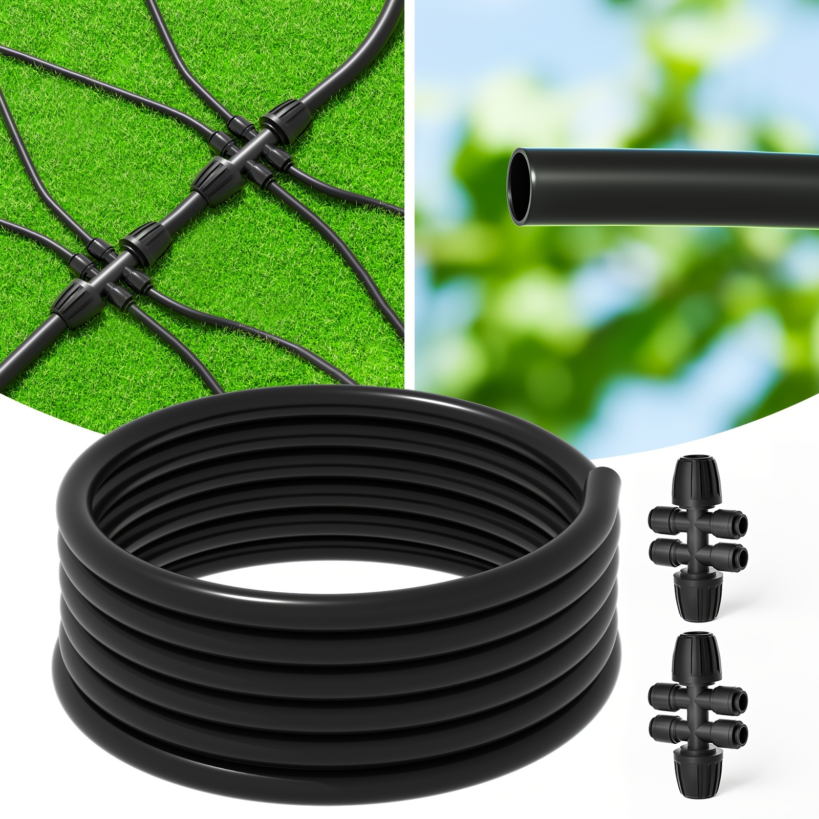 

25ft 1/2" Drip Irrigation Kit: Premium Garden And Landscape Watering System With 2 Quick Connectors, 4-way Rubber Hose Connector, Universal Thread Standard For Europe & America