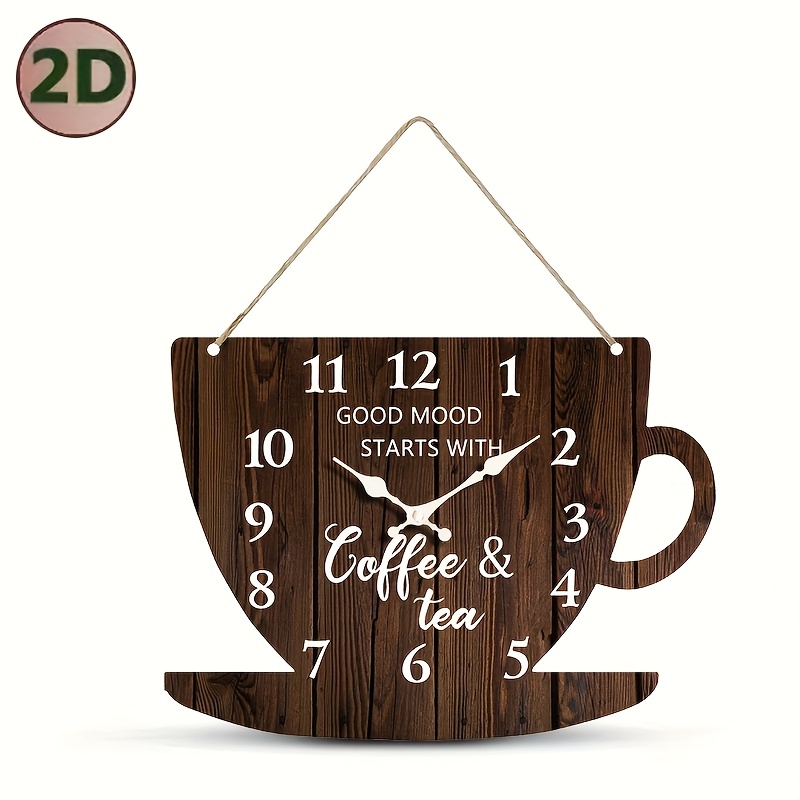 TEMU 1pc Unique Shaped Wall Clock, Creative Coffee Cup Design Wall Clock With Dark Arabic , Silent Quartz Wooden Clock, Suitable For Bedroom, Living