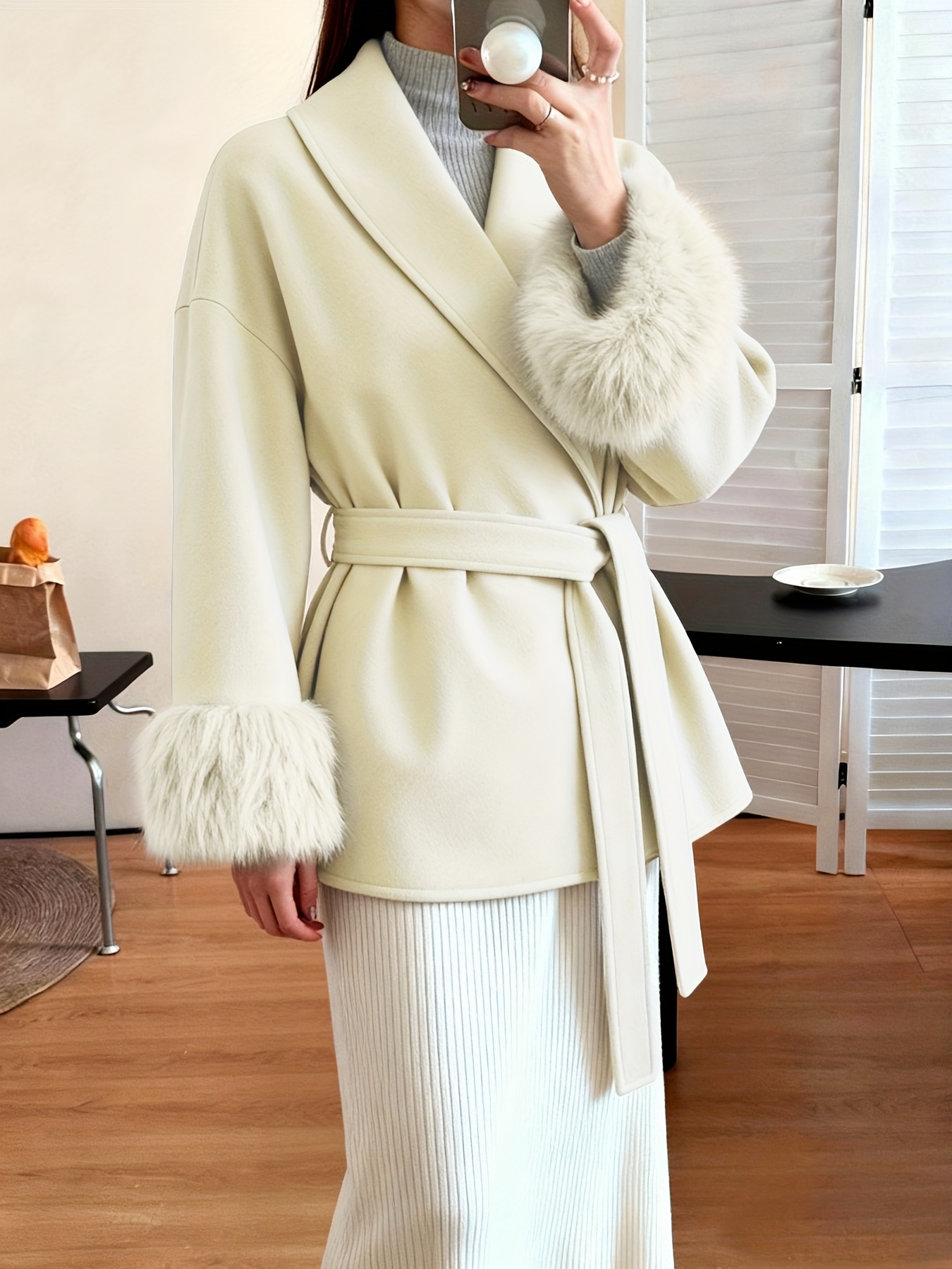 womens fashion elegant furry sleeve coat autumn winter womens clothing Product details 16