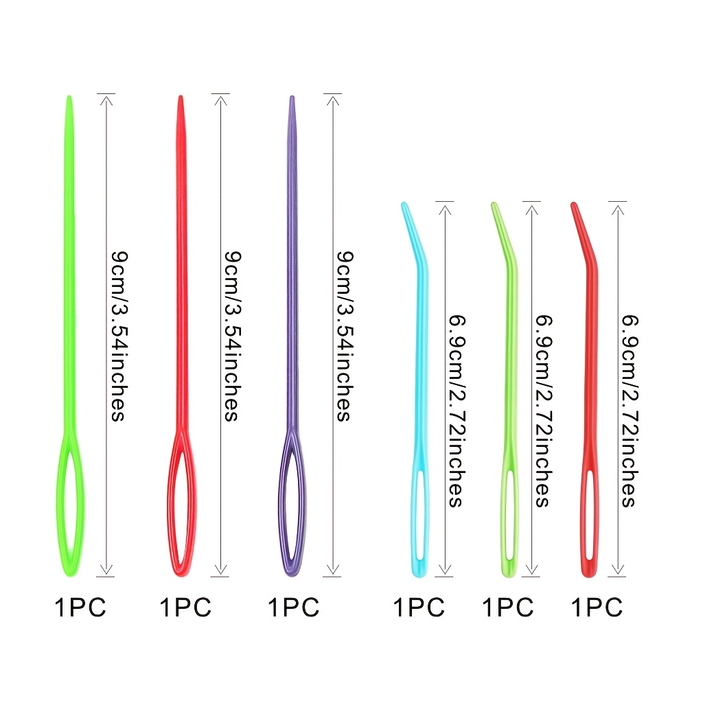 TEMU 6pcs Plastic Blunt-tip Needle Set With 3 Straight & 3 Curved Tips - Large-eye Threading Suitable For Crochet, Knitting, Weaving, Sewing - Safe