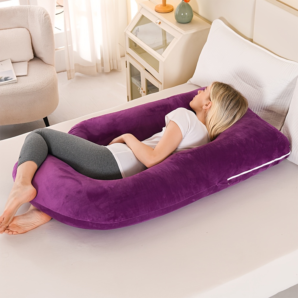 TEMU Oreiller de maternité en velours gris, oreiller de couchage de maternité de J, oreiller pour tout enceintes, offre un soutien pour les hanches,