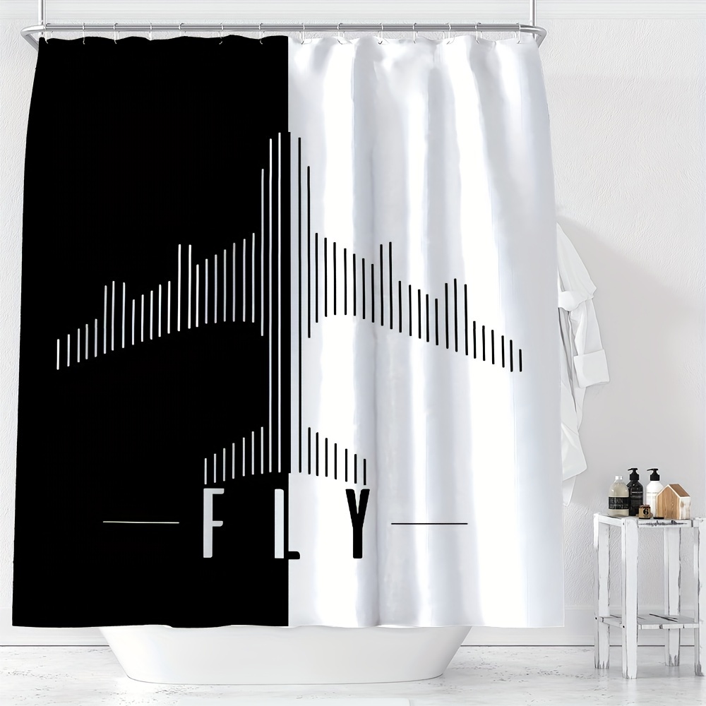 

Waterproof Striped Airplane Pattern Shower Curtain With Hooks - Machine Washable Polyester Bathroom Decor By Ywjhui