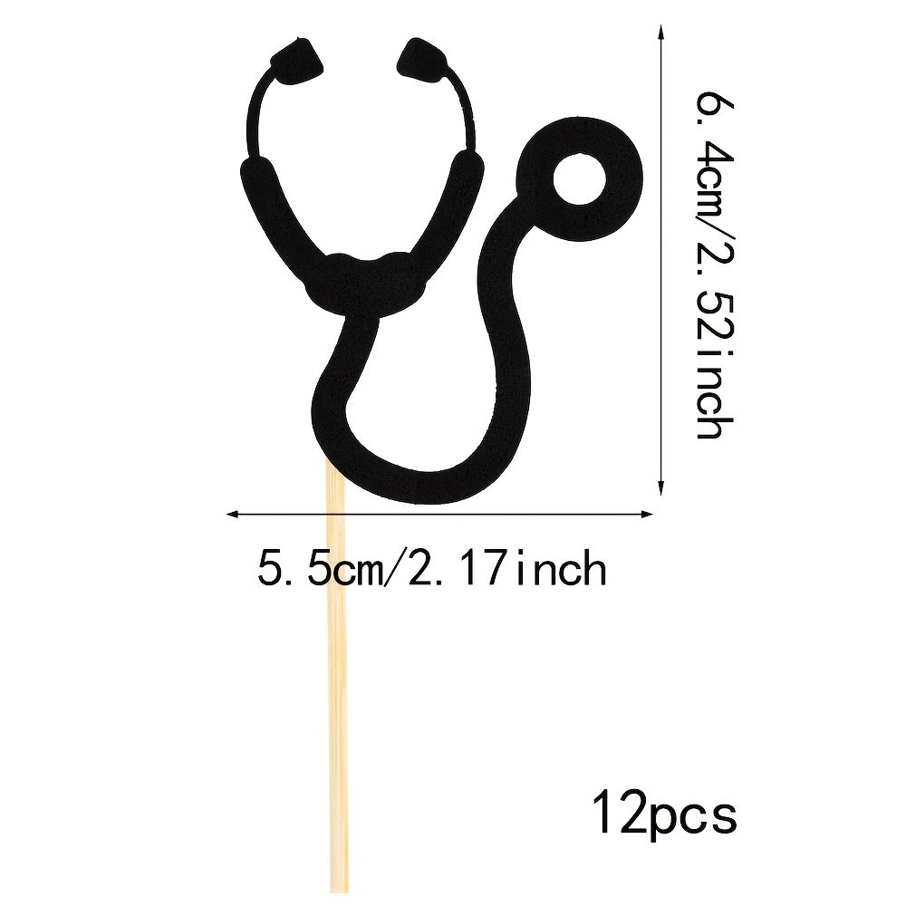 Image of 12pcs Of Black Glittery Stethoscope Dessert Cups For Graduates, Themed Decorations For Boys And Girls' Birthday Parties