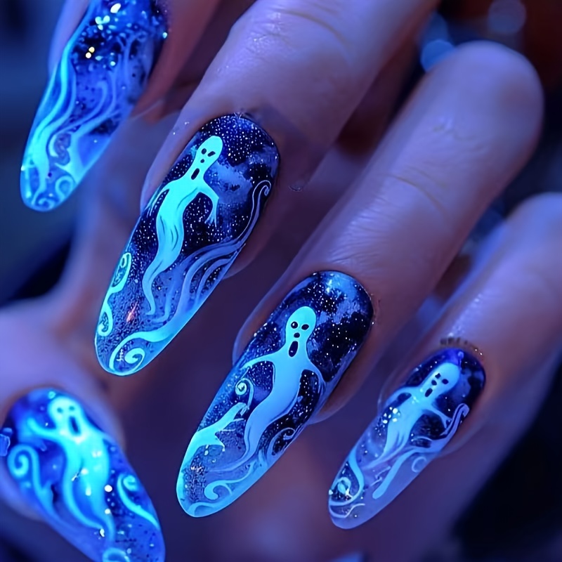 halloween glow in dark press nails long almond Temu South Africa