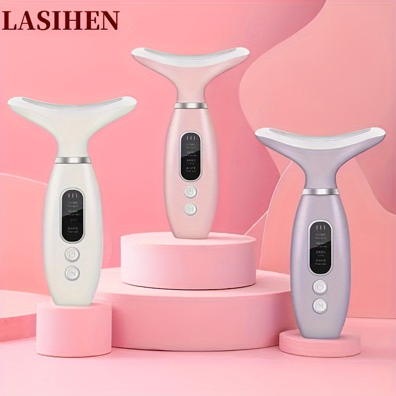 

3-in-1 Led Heat And Vibration Facial Massager, Neck Beauty Device, Rejuvenating For Face And Neck Care, Rechargeable And Portable