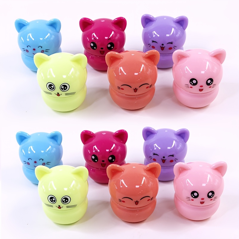 TEMU Set Of 12 Cat-shaped Moisturizing Lip Balms In Fruity Flavors, Perfect For Christmas Gifts.
